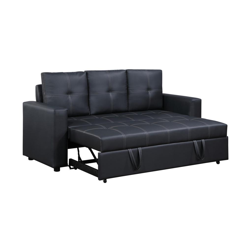 Aiden Black PU Leather Sleeper Sofa with Tufting. Picture 3