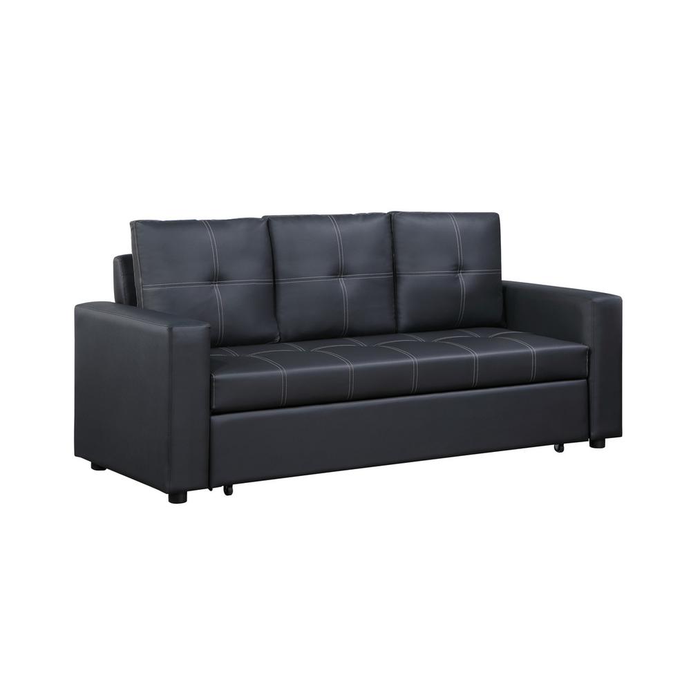 Aiden Black PU Leather Sleeper Sofa with Tufting. Picture 1