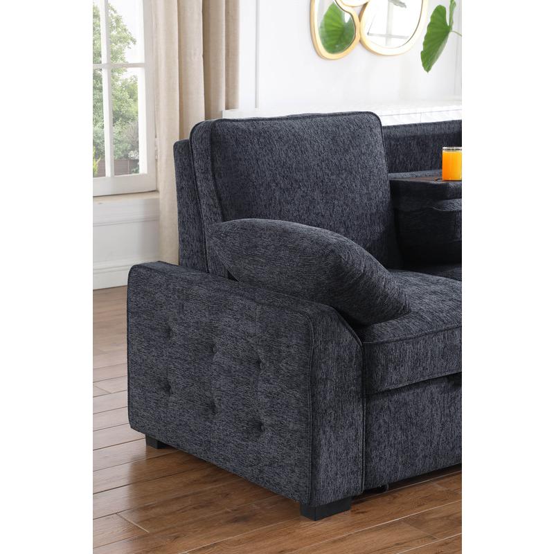Mackenzie Dark Gray Chenille Fabric Sleeper Sectional with Right-Facing Storage Chaise. Picture 13