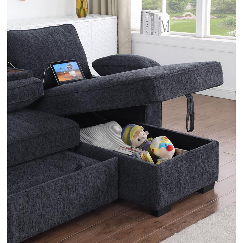 Mackenzie Dark Gray Chenille Fabric Sleeper Sectional with Right-Facing Storage Chaise. Picture 10
