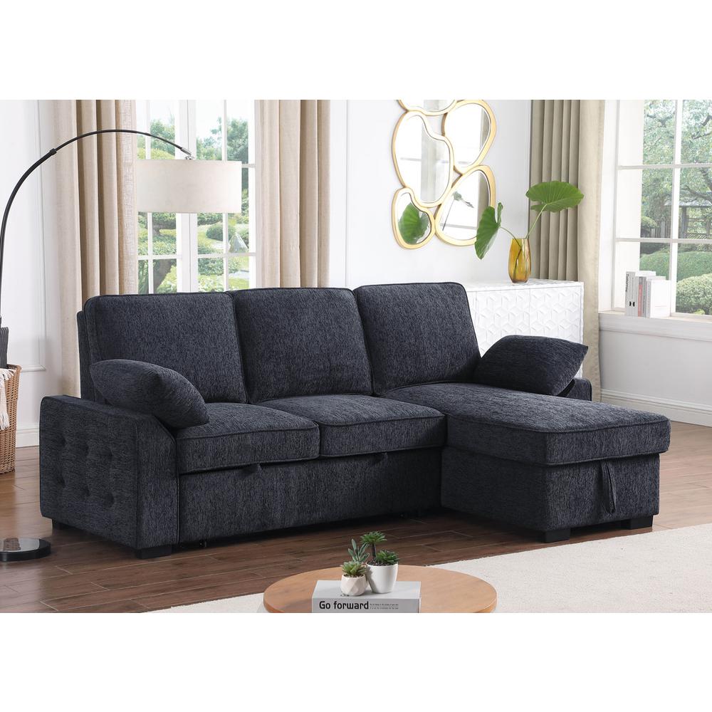 Mackenzie Dark Gray Chenille Fabric Sleeper Sectional with Right-Facing Storage Chaise. Picture 4
