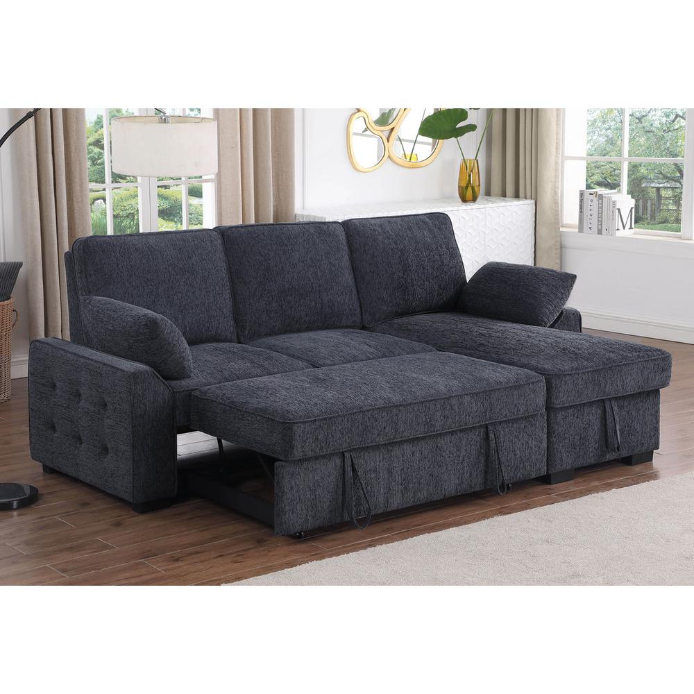 Mackenzie Dark Gray Chenille Fabric Sleeper Sectional with Right-Facing Storage Chaise. Picture 5
