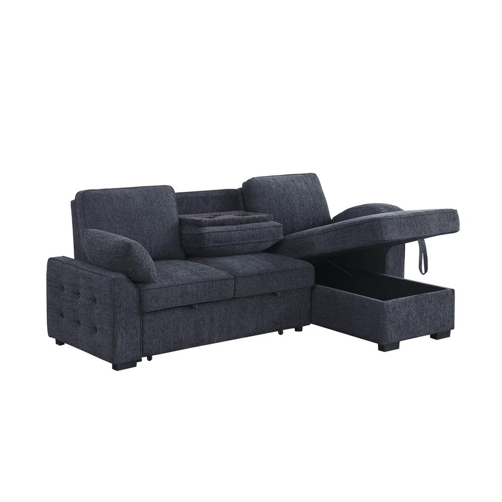 Mackenzie Dark Gray Chenille Fabric Sleeper Sectional with Right-Facing Storage Chaise. Picture 7