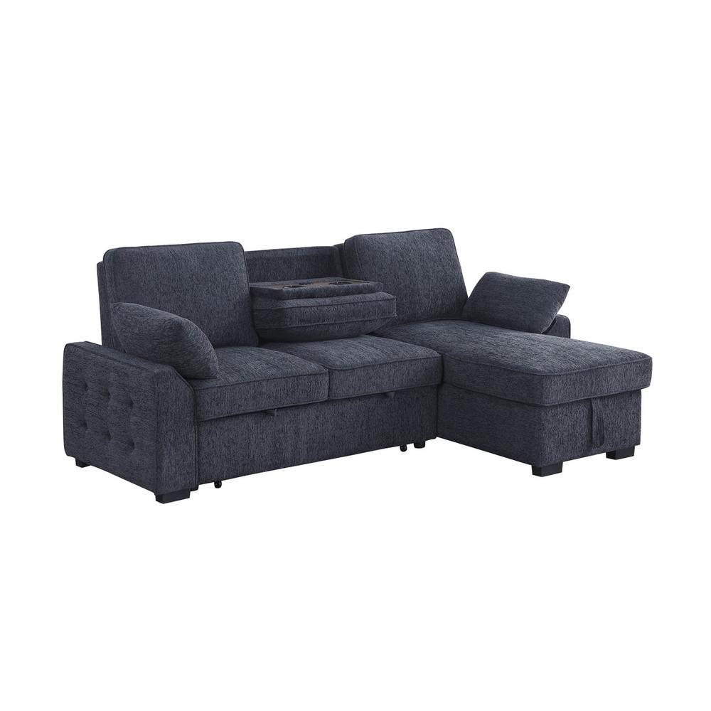 Mackenzie Dark Gray Chenille Fabric Sleeper Sectional with Right-Facing Storage Chaise. Picture 8