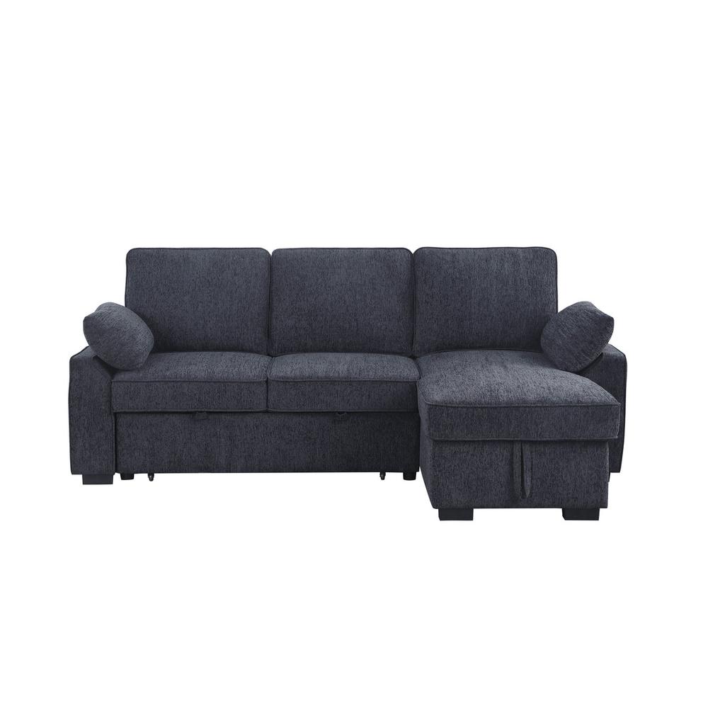 Mackenzie Dark Gray Chenille Fabric Sleeper Sectional with Right-Facing Storage Chaise. Picture 9