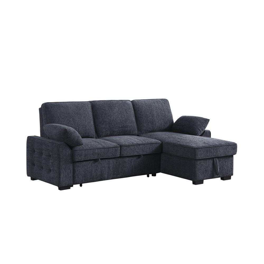 Mackenzie Dark Gray Chenille Fabric Sleeper Sectional with Right-Facing Storage Chaise. Picture 1