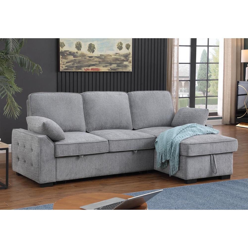 Mackenzie Light Gray Chenille Fabric Sleeper Sectional with Right-Facing Storage Chaise. Picture 4