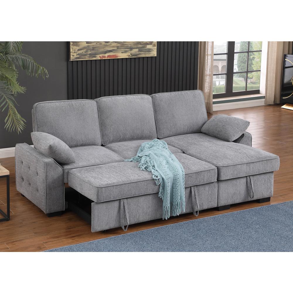Mackenzie Light Gray Chenille Fabric Sleeper Sectional with Right-Facing Storage Chaise. Picture 5