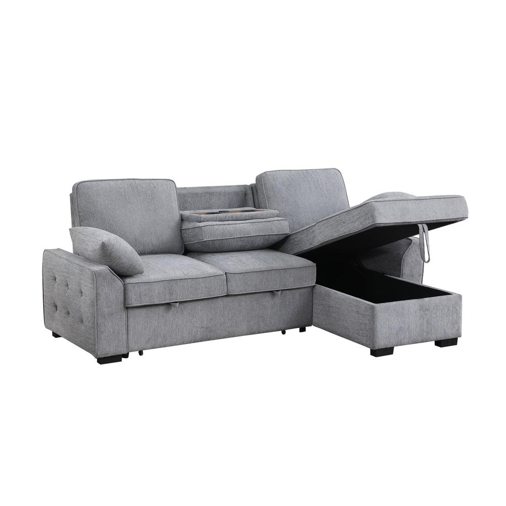 Mackenzie Light Gray Chenille Fabric Sleeper Sectional with Right-Facing Storage Chaise. Picture 7
