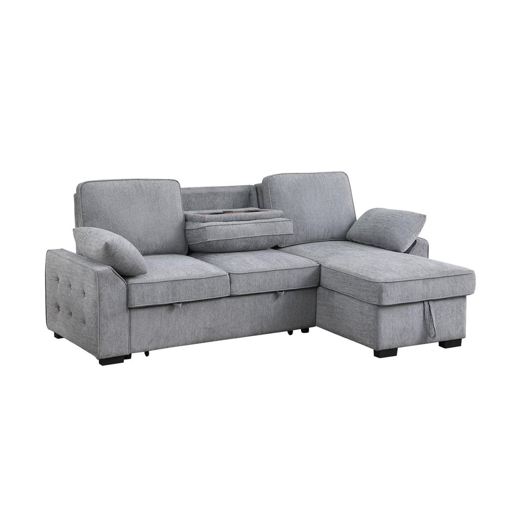 Mackenzie Light Gray Chenille Fabric Sleeper Sectional with Right-Facing Storage Chaise. Picture 8