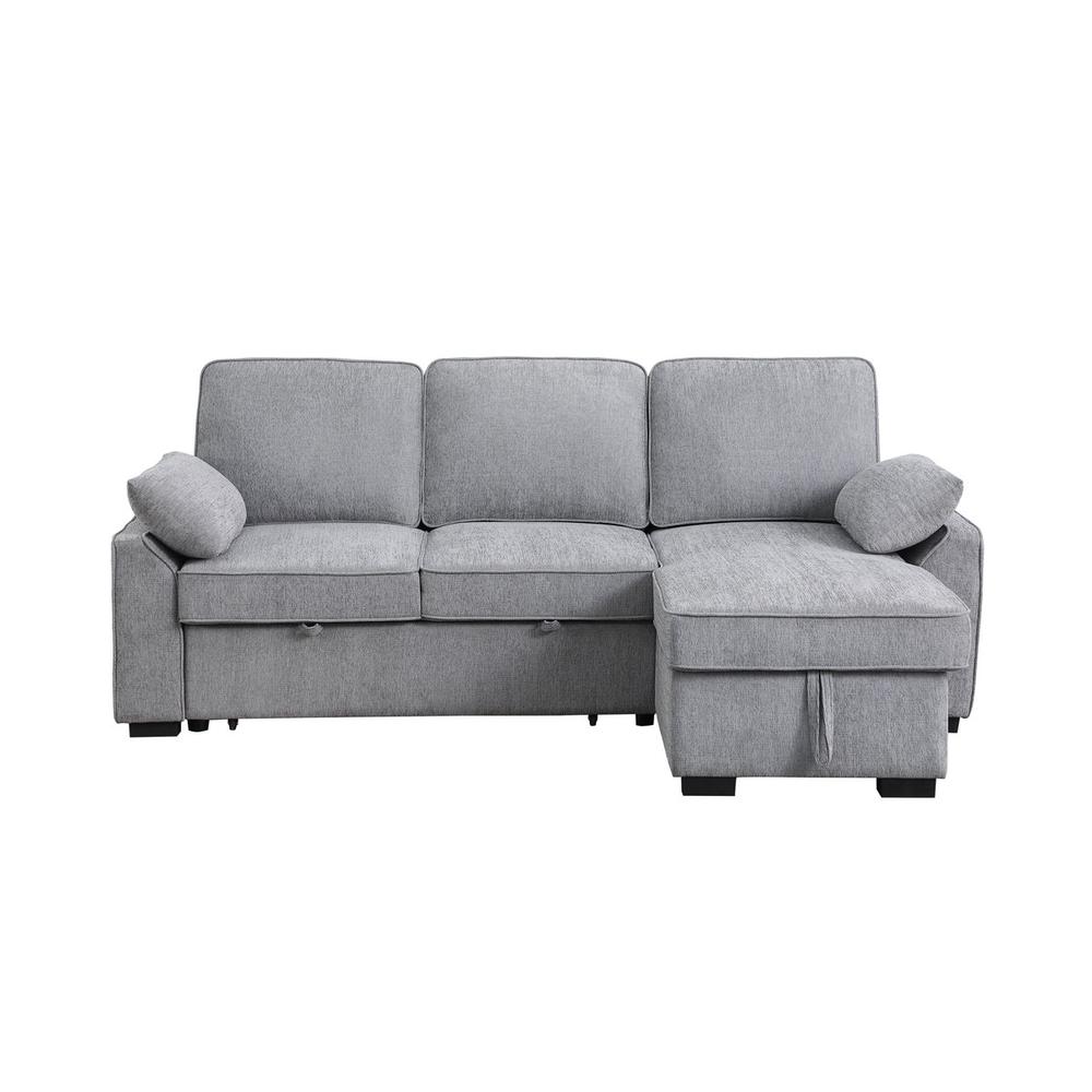 Mackenzie Light Gray Chenille Fabric Sleeper Sectional with Right-Facing Storage Chaise. Picture 9