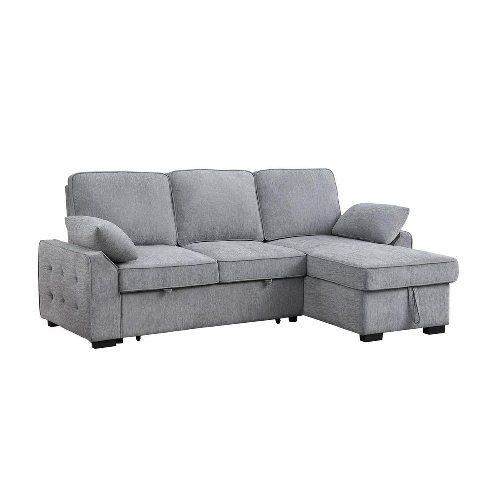 Mackenzie Light Gray Chenille Fabric Sleeper Sectional with Right-Facing Storage Chaise. Picture 1