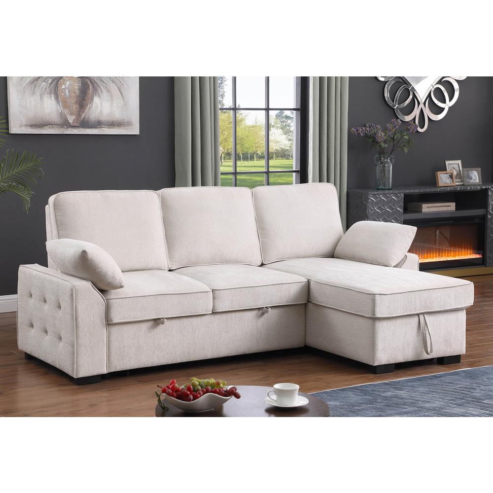 Mackenzie Beige Chenille Fabric Reversible Sleeper Sectional. Picture 4