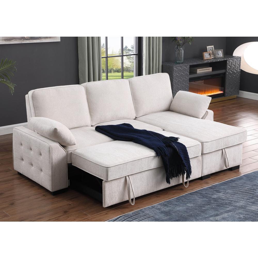 Mackenzie Beige Chenille Fabric Sleeper Sectional with Right-Facing Storage Chaise. Picture 5