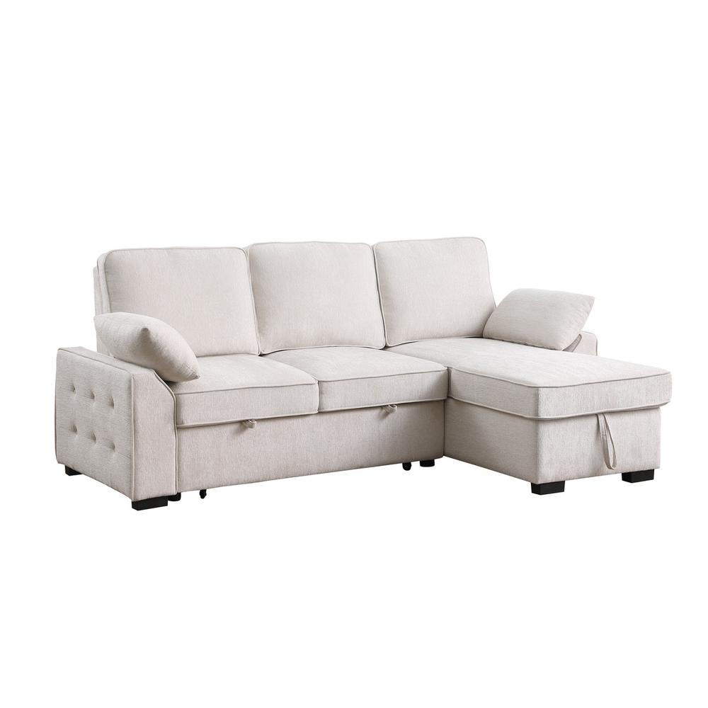 Mackenzie Beige Chenille Fabric Sleeper Sectional with Right-Facing Storage Chaise. Picture 1