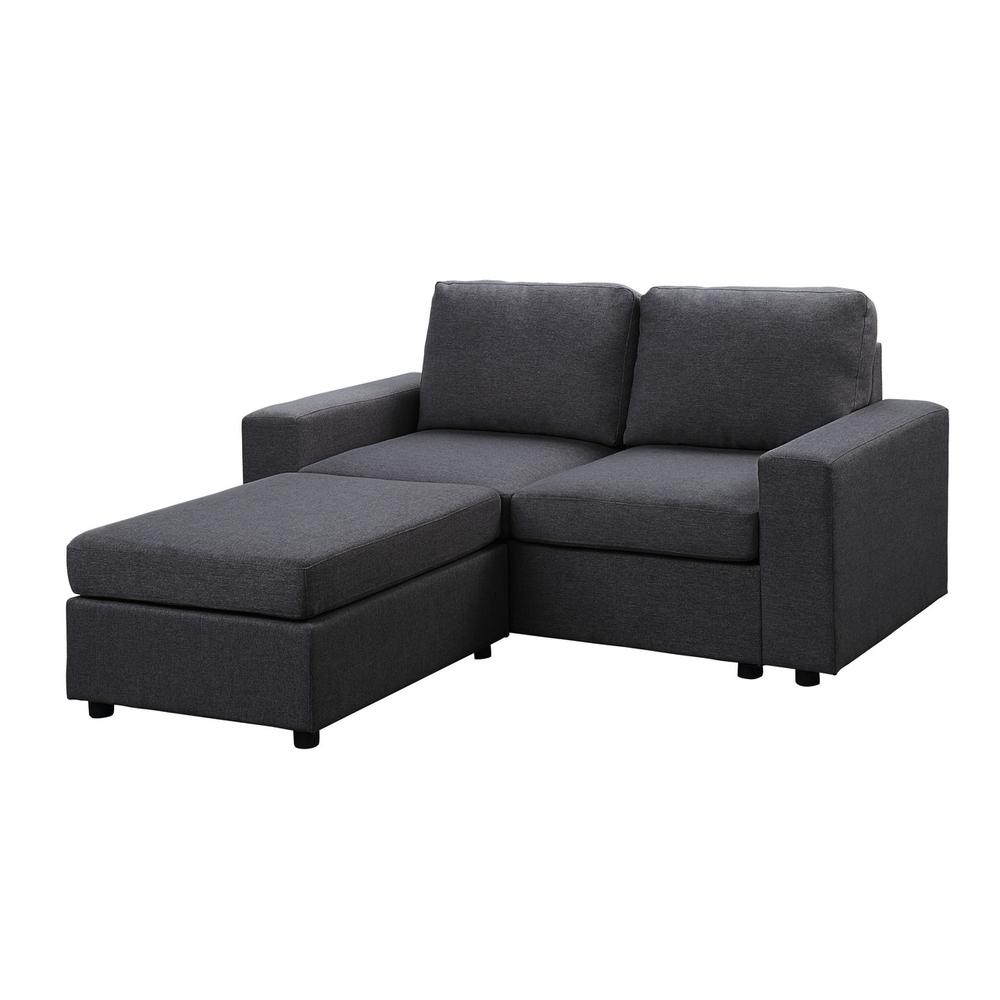 Shiloh Loveseat with Ottoman in Dark Gray Linen. Picture 1