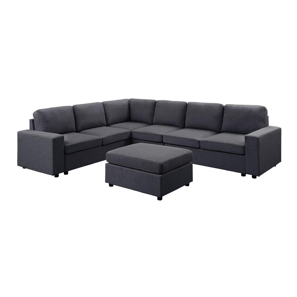 Casey Modular Sectional Sofa with Ottoman in Dark Gray Linen. Picture 1