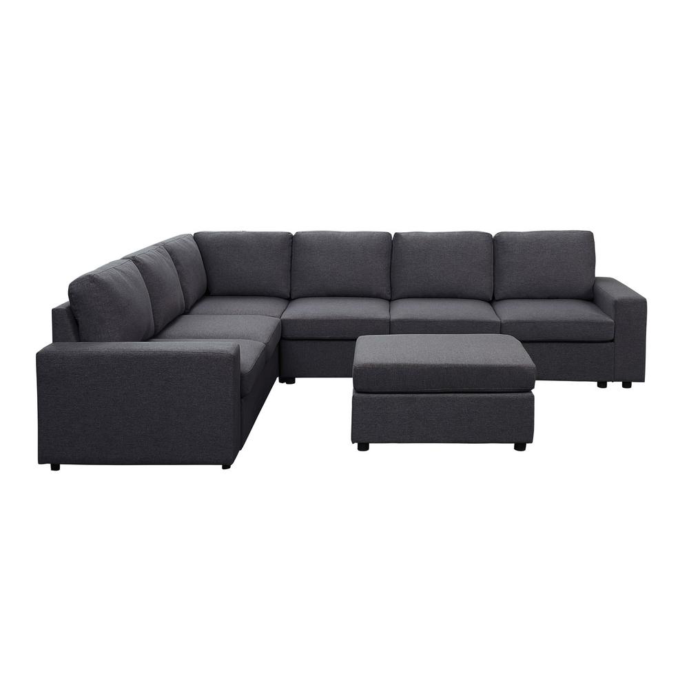 Casey Modular Sectional Sofa with Ottoman in Dark Gray Linen. Picture 2