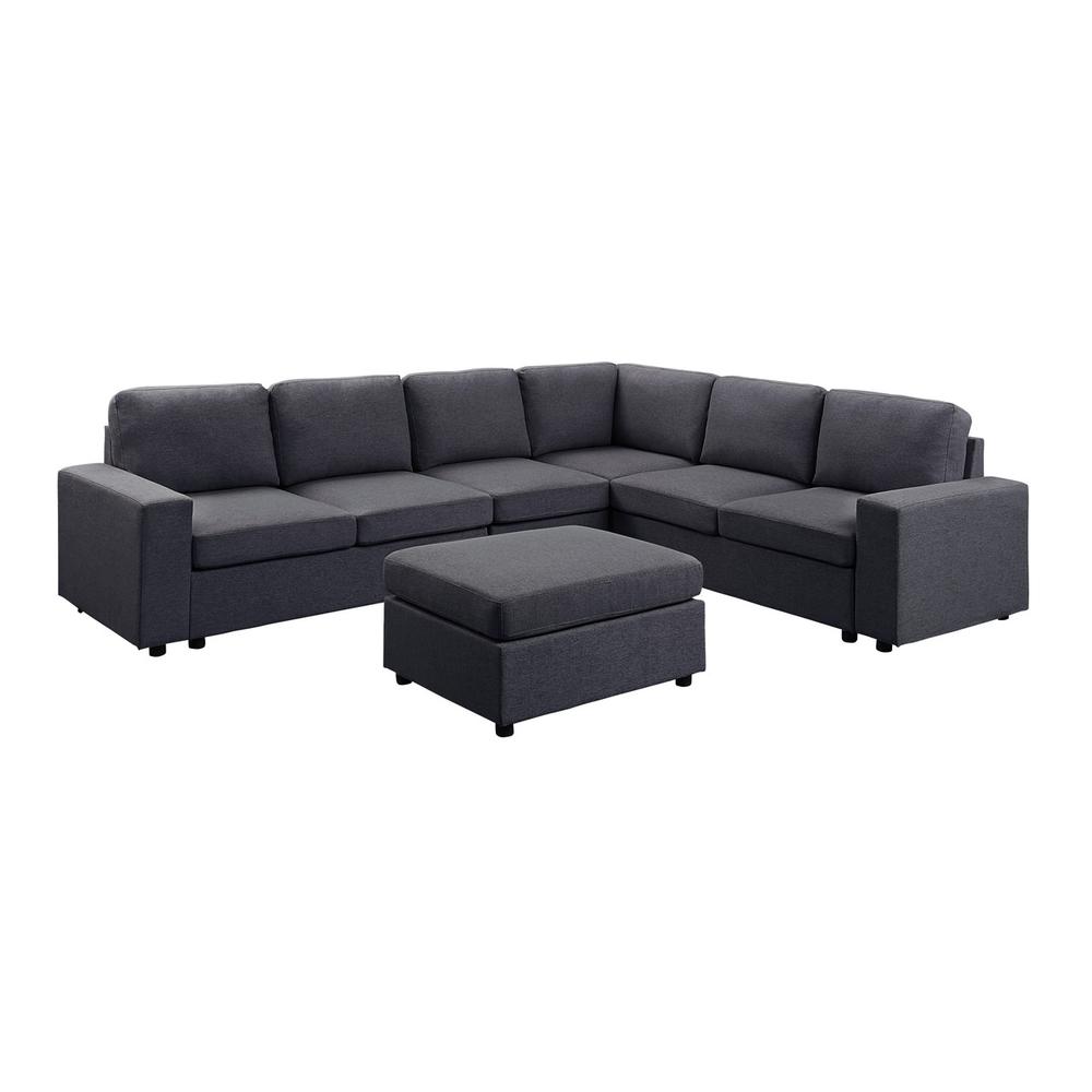 Casey Modular Sectional Sofa with Ottoman in Dark Gray Linen. Picture 3