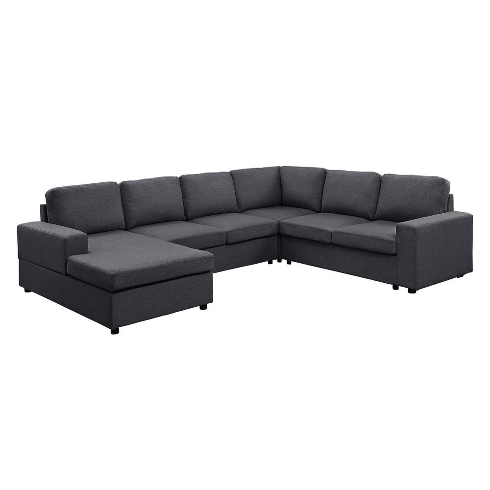 Dakota Sectional Sofa with Reversible Chaise in Dark Gray Linen. Picture 1
