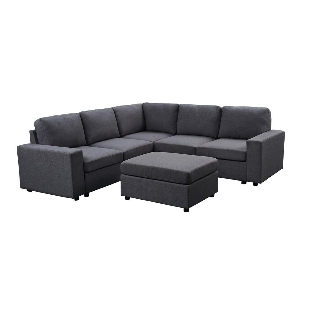 Elliot Sectional Sofa with Ottoman in Dark Gray Linen. Picture 1