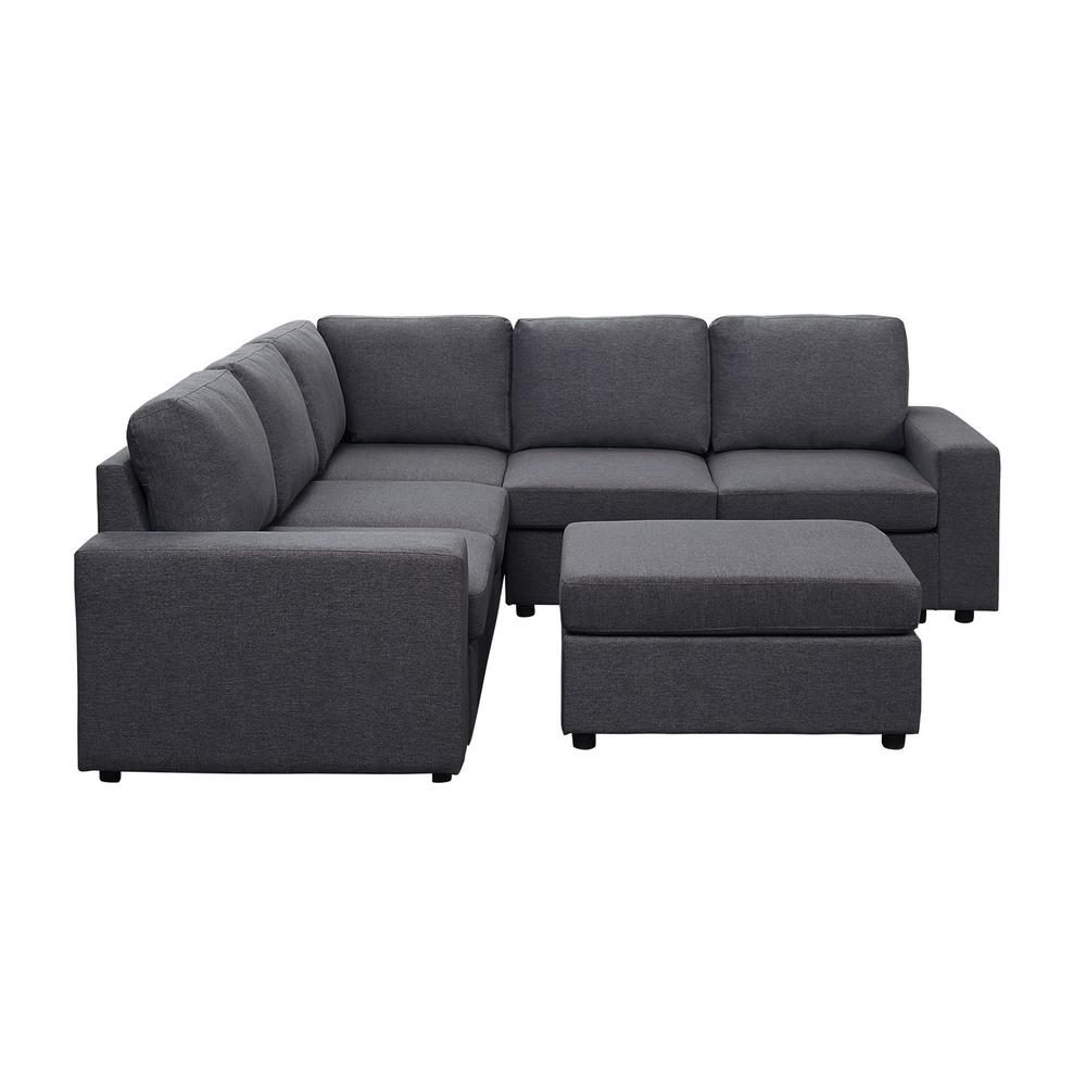 Elliot Sectional Sofa with Ottoman in Dark Gray Linen. Picture 2