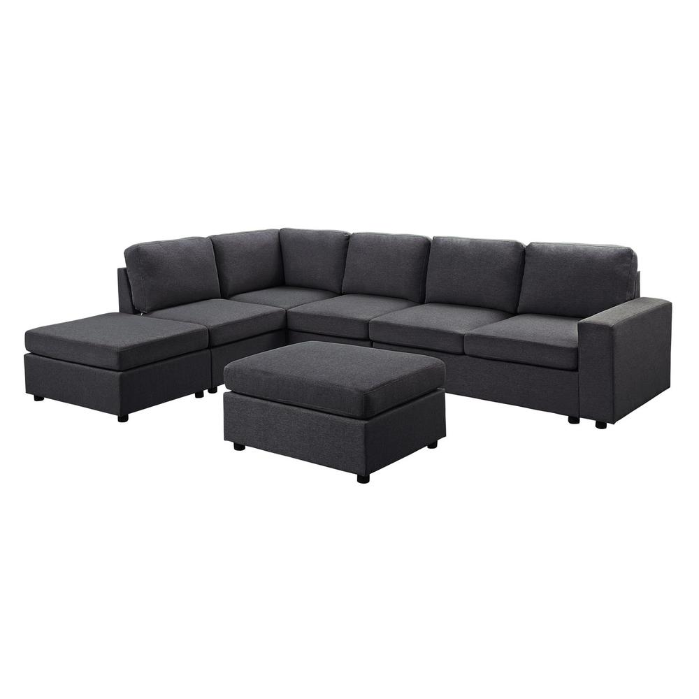 Marley Modular Sectional Sofa with Ottoman in Dark Gray Linen. Picture 1