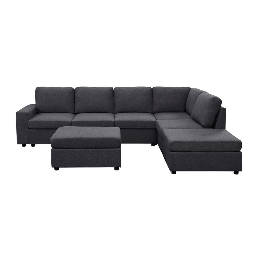 Marley Modular Sectional Sofa with Ottoman in Dark Gray Linen. Picture 3