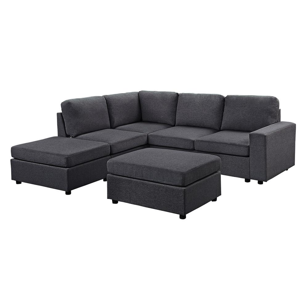 Skye Modular Sectional Sofa with Ottoman in Dark Gray Linen. The main picture.