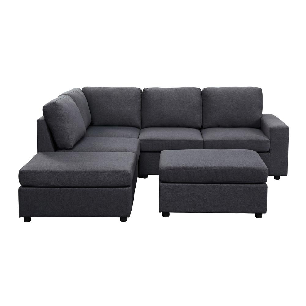 Skye Modular Sectional Sofa with Ottoman in Dark Gray Linen. Picture 2