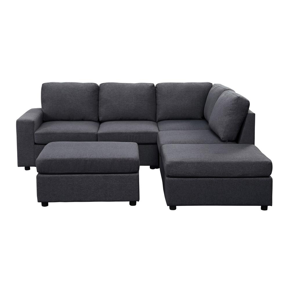 Skye Modular Sectional Sofa with Ottoman in Dark Gray Linen. Picture 3
