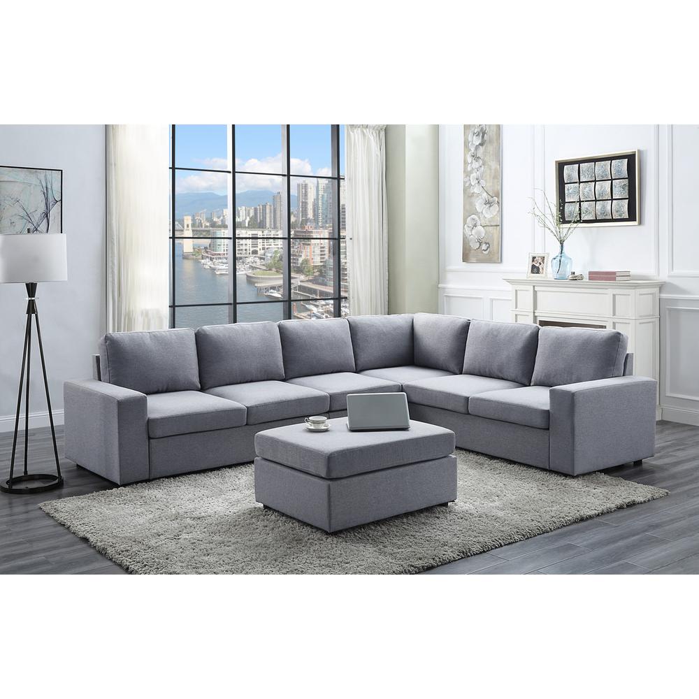 Bayside Light Gray Linen 7 Seat Reversible Modular Sectional Sofa. Picture 4