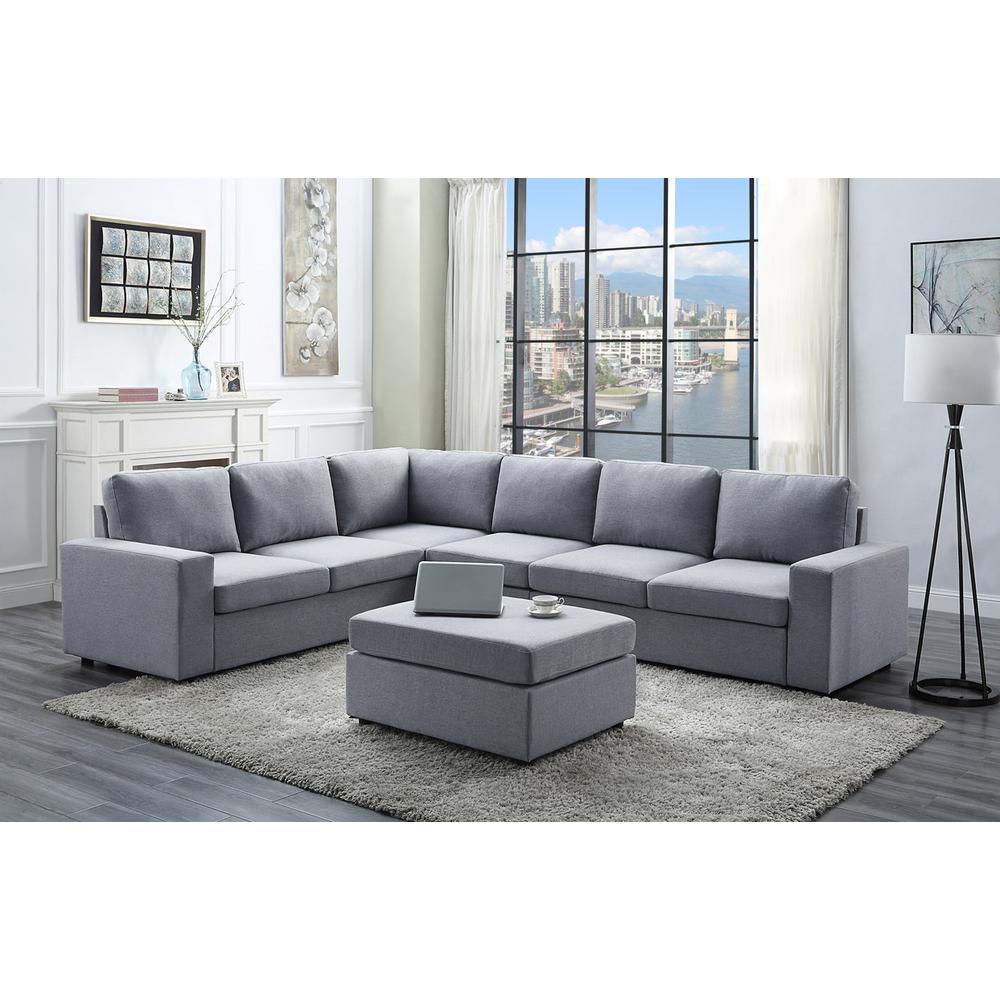 Bayside Light Gray Linen 7 Seat Reversible Modular Sectional Sofa. Picture 5