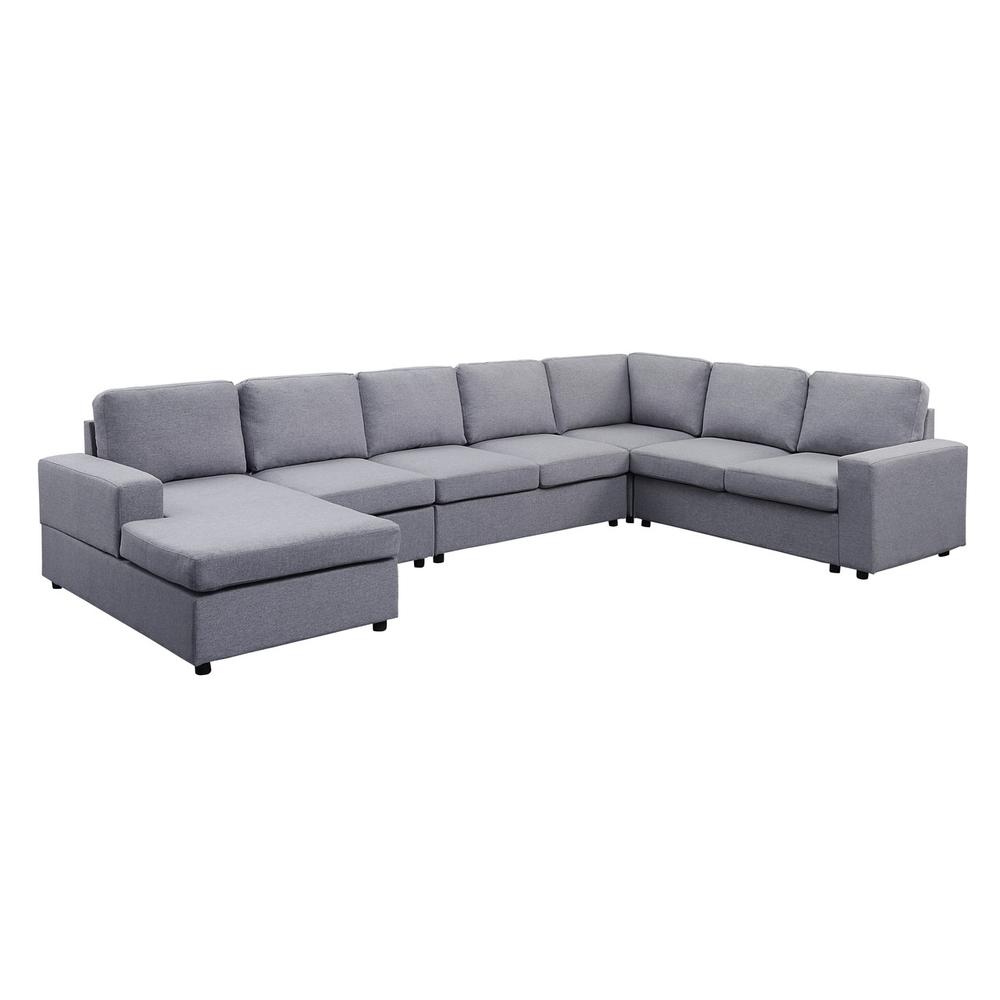 Hayden Light Gray Linen 7 Seat Reversible Modular Sectional Sofa Chaise. The main picture.
