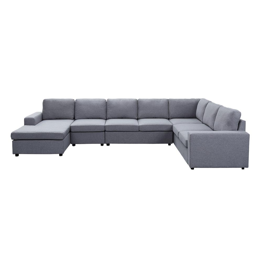 Hayden Light Gray Linen 7 Seat Reversible Modular Sectional Sofa Chaise. Picture 2