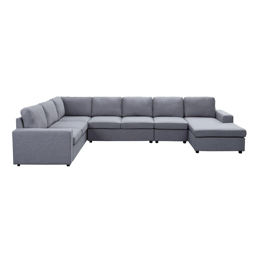 Hayden Light Gray Linen 7 Seat Reversible Modular Sectional Sofa Chaise. Picture 3