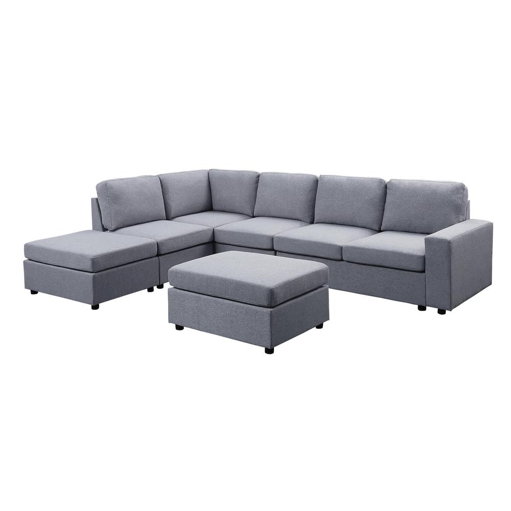 Marley Light Gray Linen 7 Seat Reversible Modular Sectional Sofa with Ottoman. Picture 1