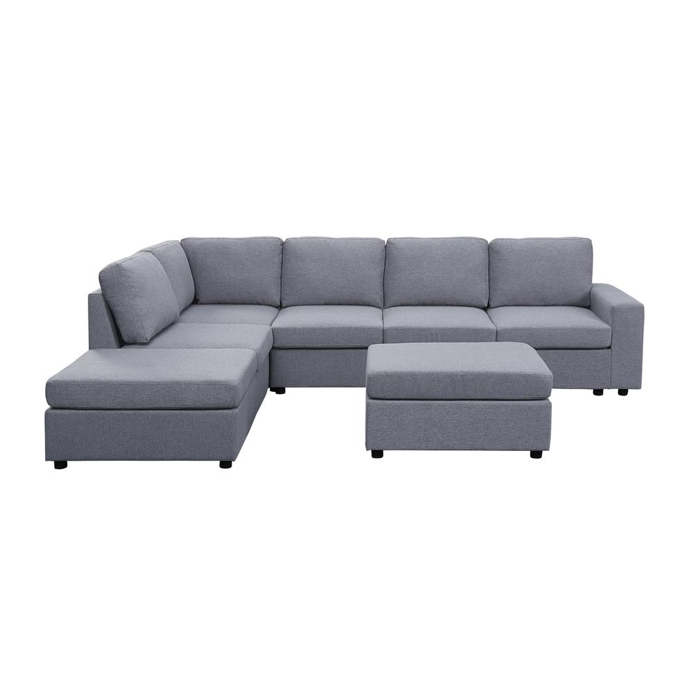 Marley Light Gray Linen 7 Seat Reversible Modular Sectional Sofa with Ottoman. Picture 2