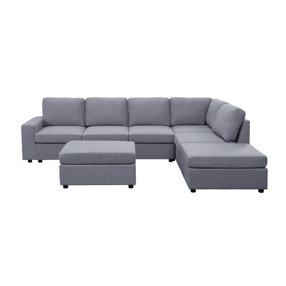 Marley Light Gray Linen 7 Seat Reversible Modular Sectional Sofa with Ottoman. Picture 3