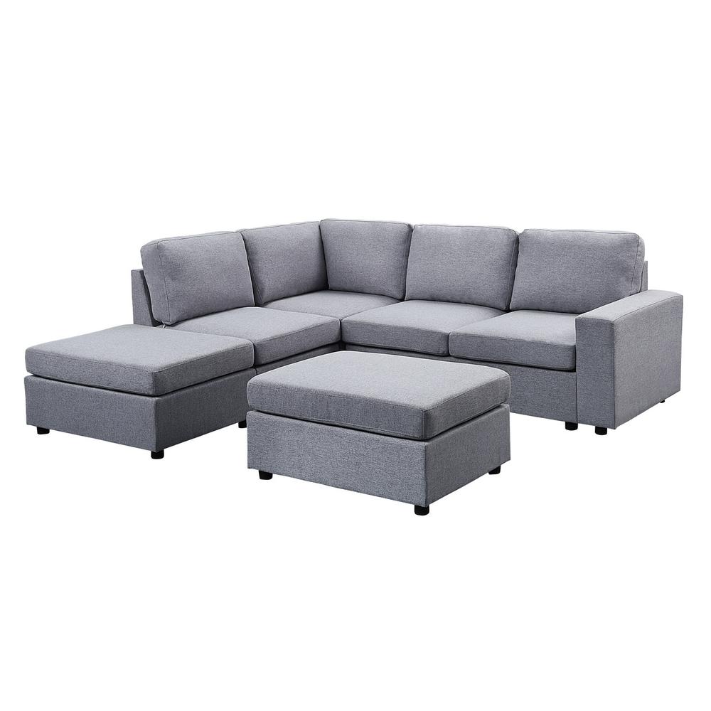 Skye Light Gray Linen 6 Seat Reversible Modular Sectional Sofa with Ottoman. Picture 1