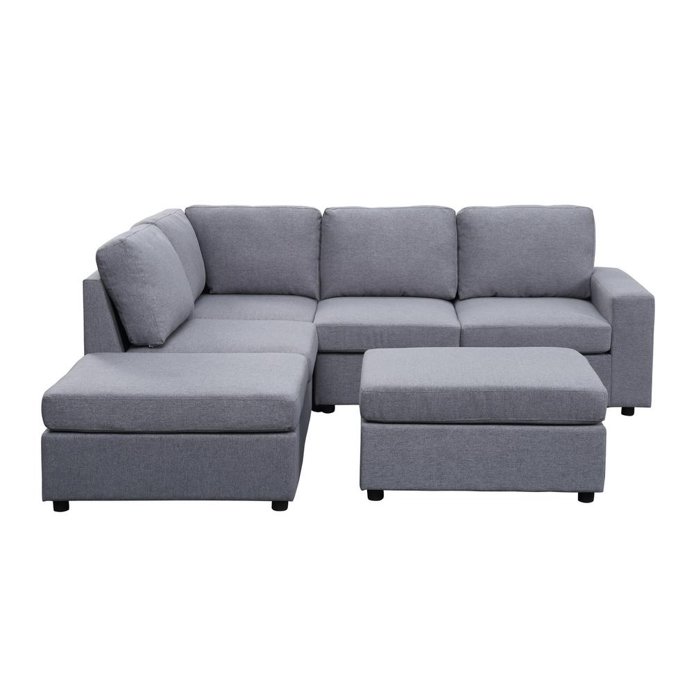 Skye Light Gray Linen 6 Seat Reversible Modular Sectional Sofa with Ottoman. Picture 2