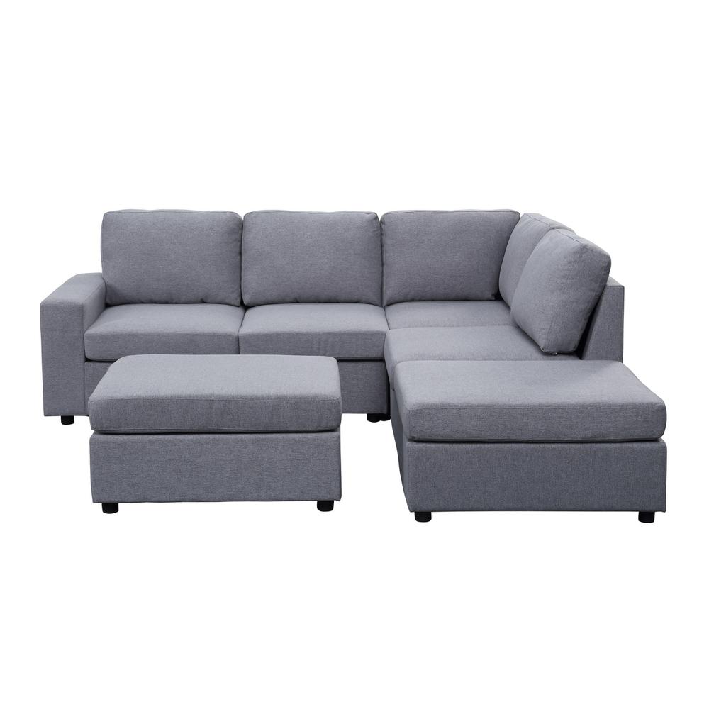 Skye Light Gray Linen 6 Seat Reversible Modular Sectional Sofa with Ottoman. Picture 3