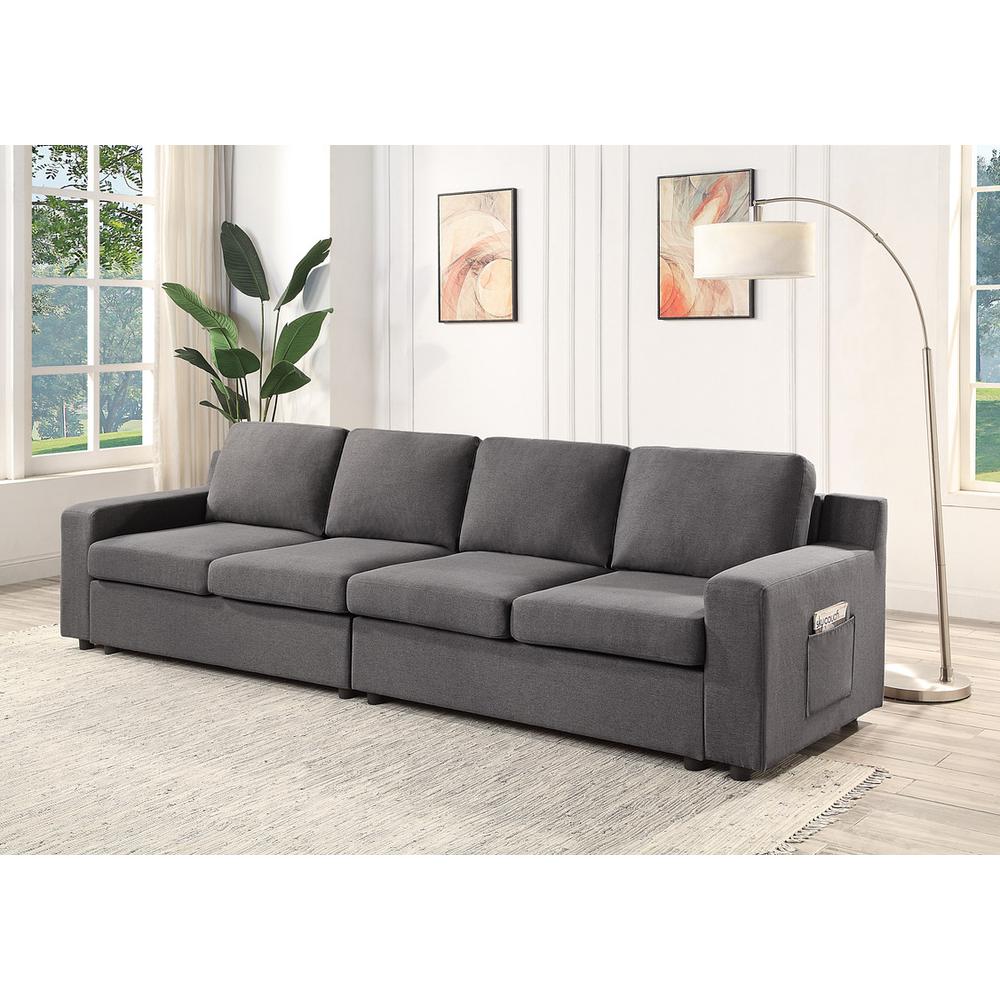 Waylon Gray Linen 4-Seater Sofa with Pockets. Picture 4