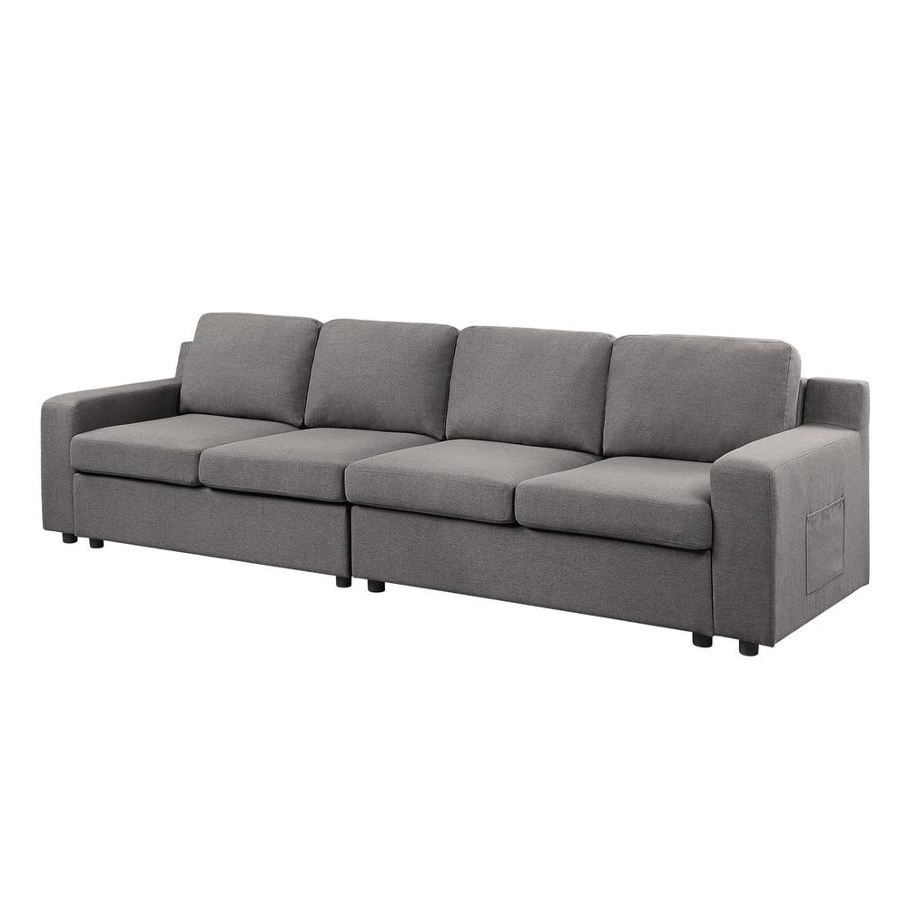 Waylon Gray Linen 4-Seater Sofa with Pockets. Picture 1