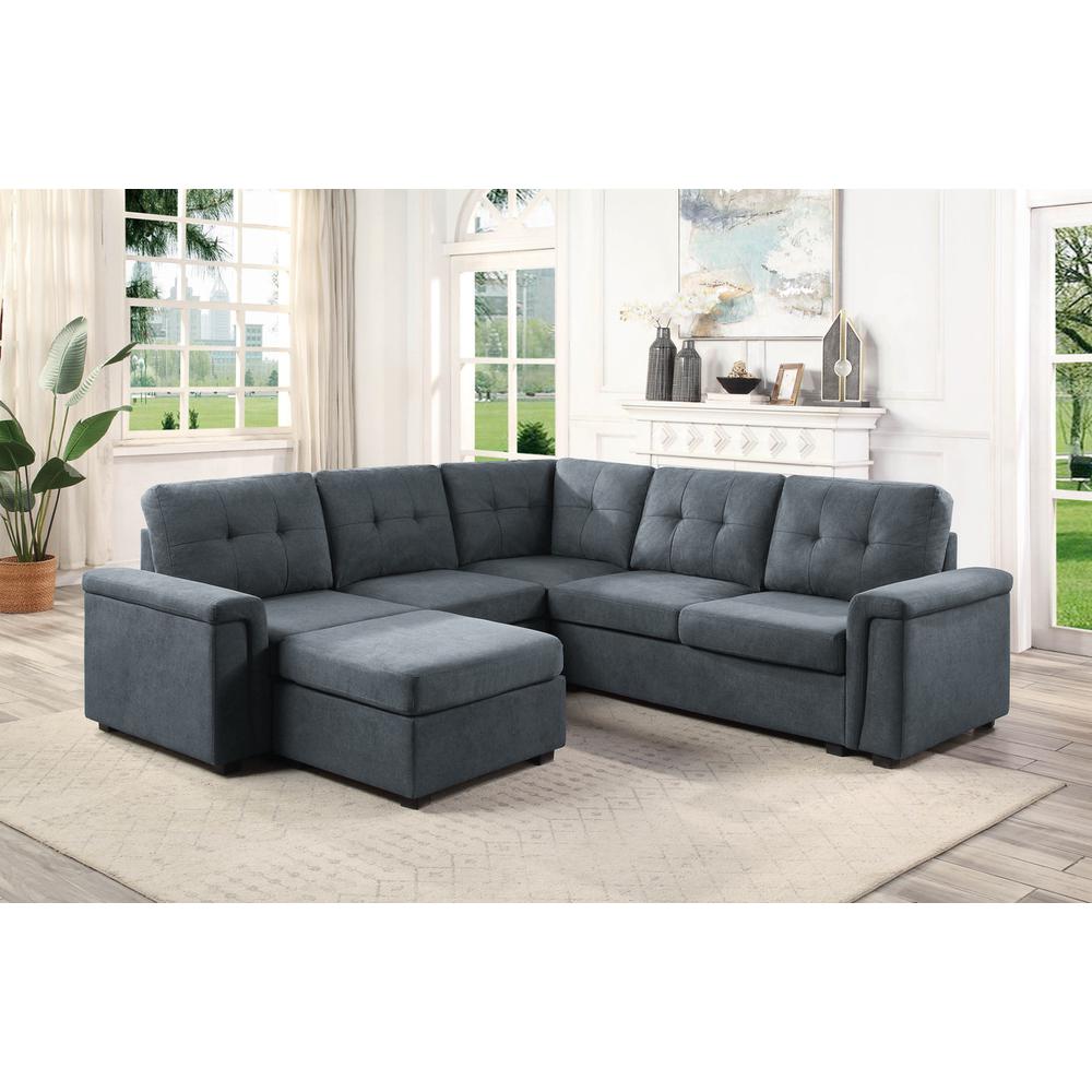 Isla Gray Woven Fabric 6-Seater Sectional Sofa with Ottoman. Picture 1