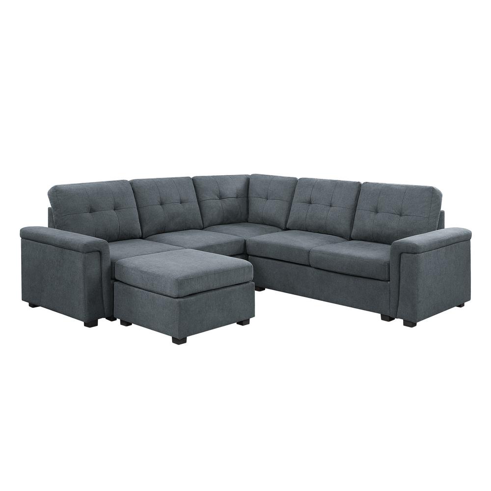 Isla Gray Woven Fabric 6-Seater Sectional Sofa with Ottoman. Picture 1