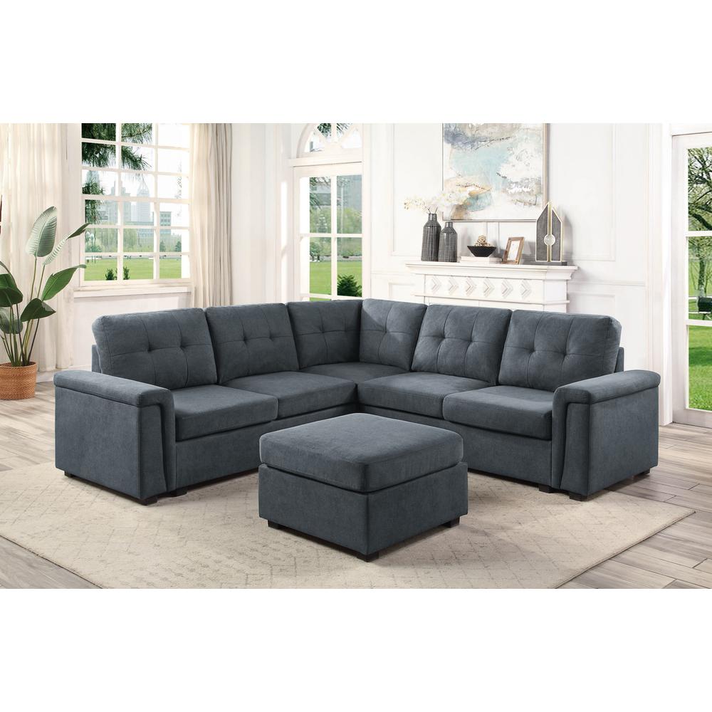 Isla Gray Woven Fabric, 6-Seater Sectional Sofa with Ottoman. Picture 4
