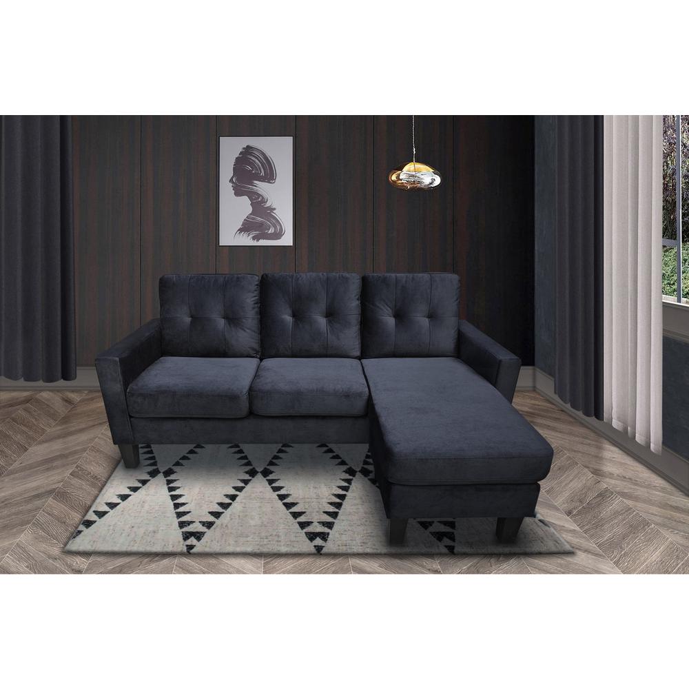 Black Velvet Reversible Sectional Sofa Chaise. Picture 4