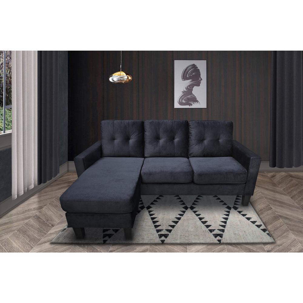 Black Velvet Reversible Sectional Sofa Chaise. Picture 2