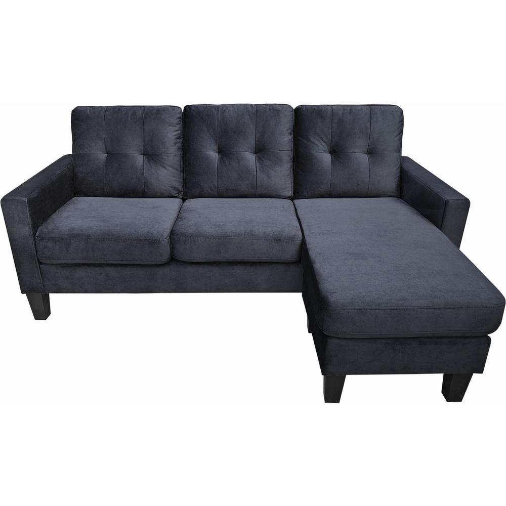 Black Velvet Reversible Sectional Sofa Chaise. Picture 1